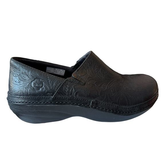 Timberland Pro Renova Clogs Black Embossed Leather Work Nursing 87558 Womens 9 M - Picture 2 of 10